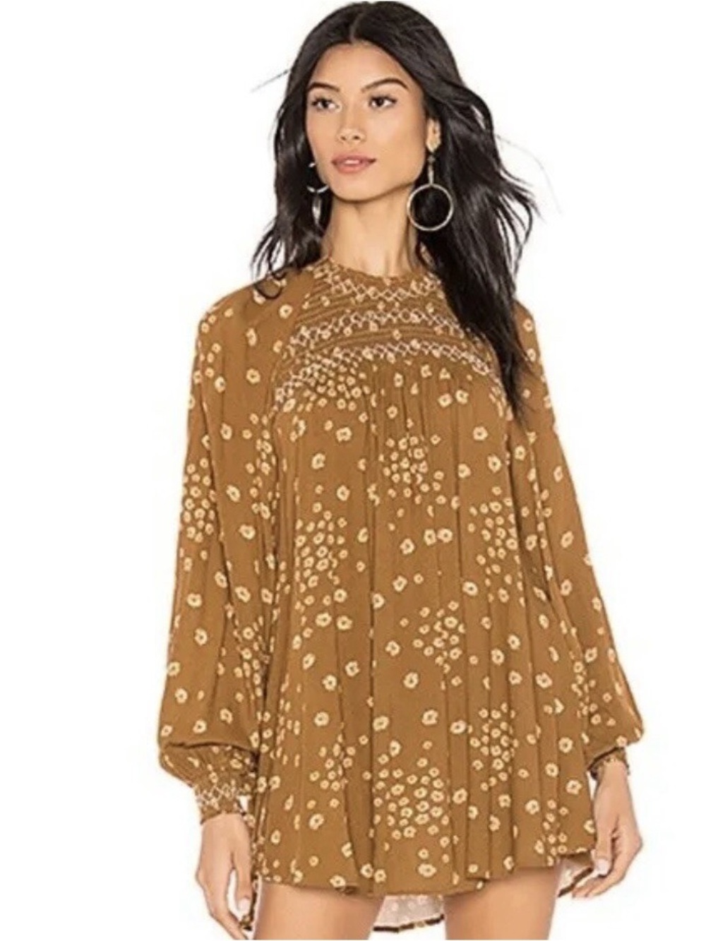 Free People Flowers in Her Hair Brown Floral Tunic - Large